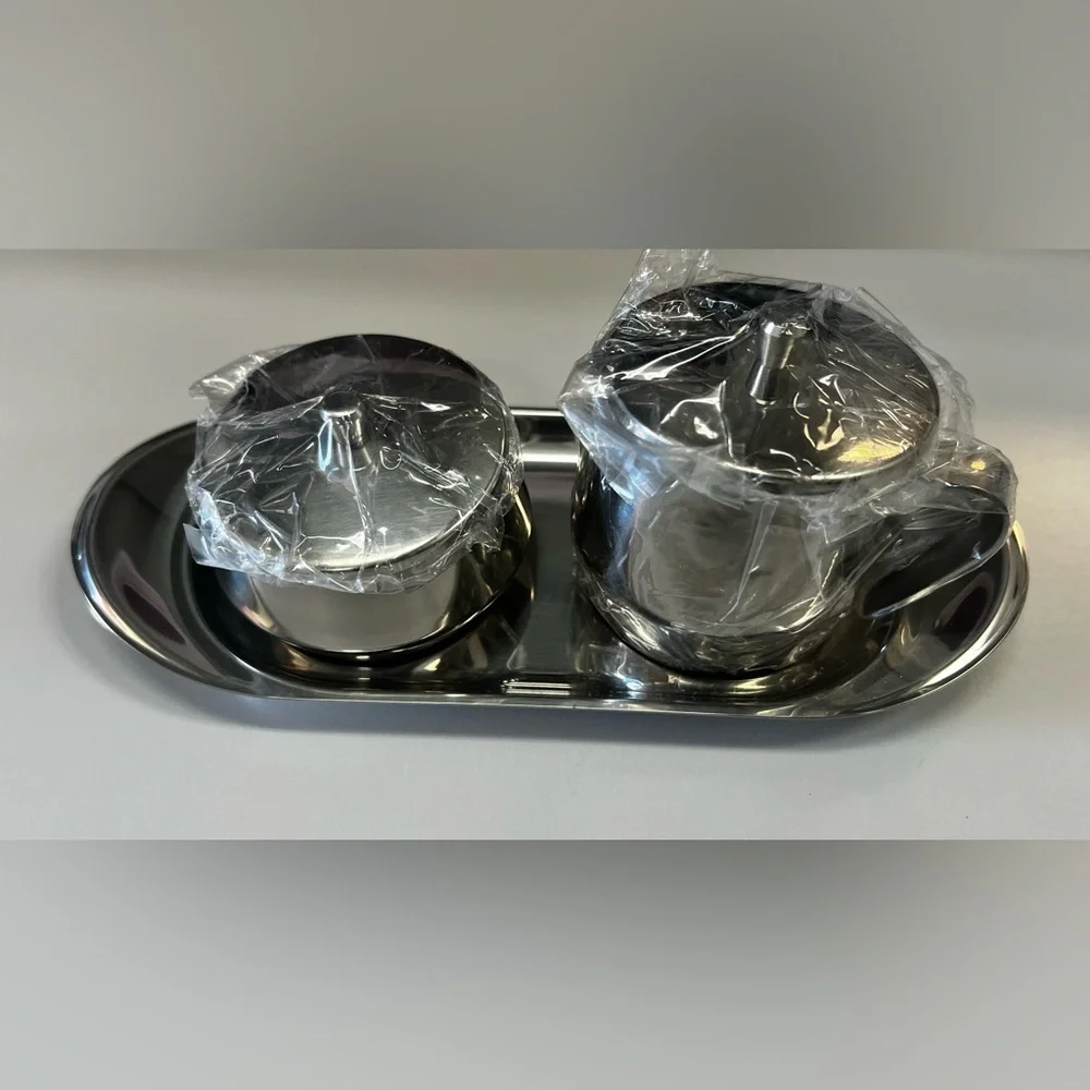 NWT Vintage WMF Cromargan Sugar and Creamer Set with Tray Stainless Steel 18/10